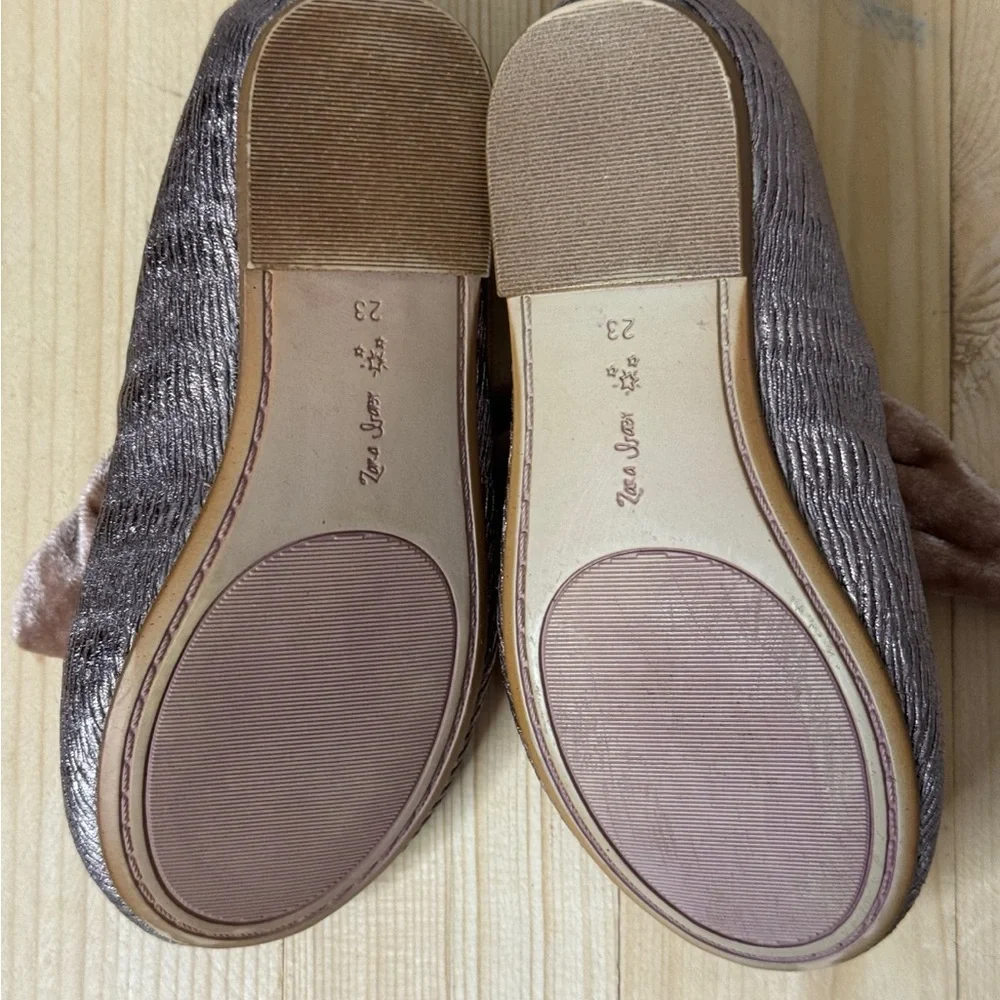 Zara Kids Metallic Ballet Flats Velvet Bow Dress Shoes EU 23 Bronze Gold Girls